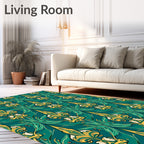 Art Nouveau Royal Fleur-de-Lis Green Gold Pattern Rug