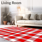 Classic Red White Gingham Plaid Rug