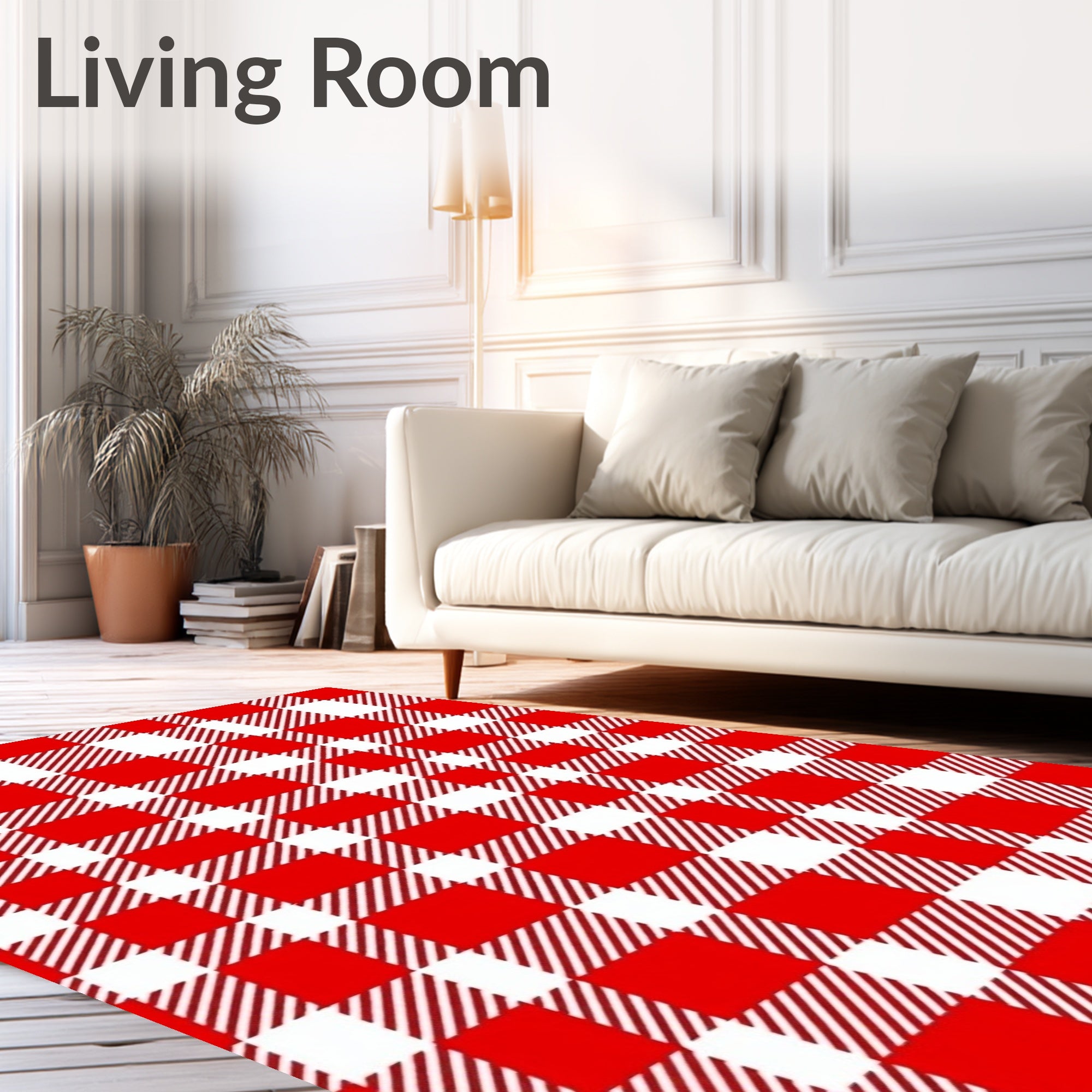 Classic Red White Gingham Plaid Rug