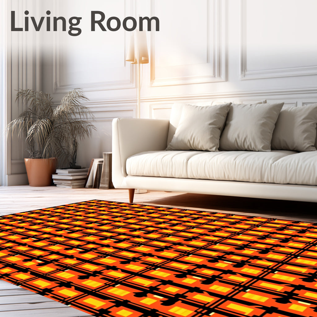 Bold Orange Yellow Plaid Design Rug