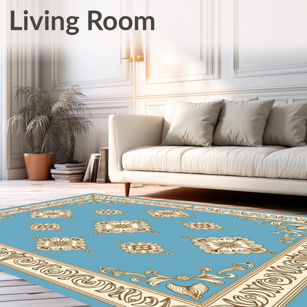 Ornamental Floral Medallion Border Design Rug