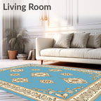 Ornamental Floral Medallion Border Design Rug
