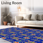 Vibrant Blue Floral Regal Pattern Rug