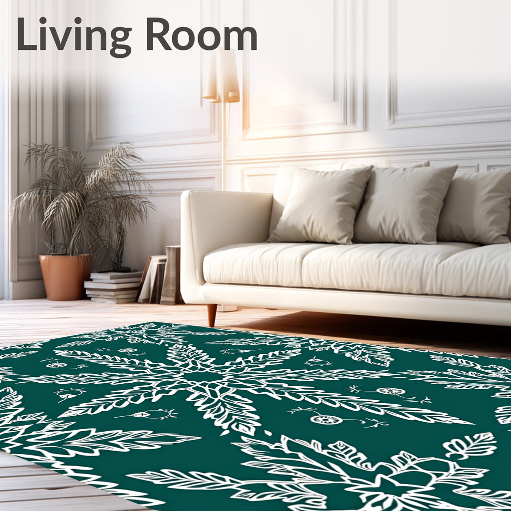 White Leaf Floral Symmetry Rug