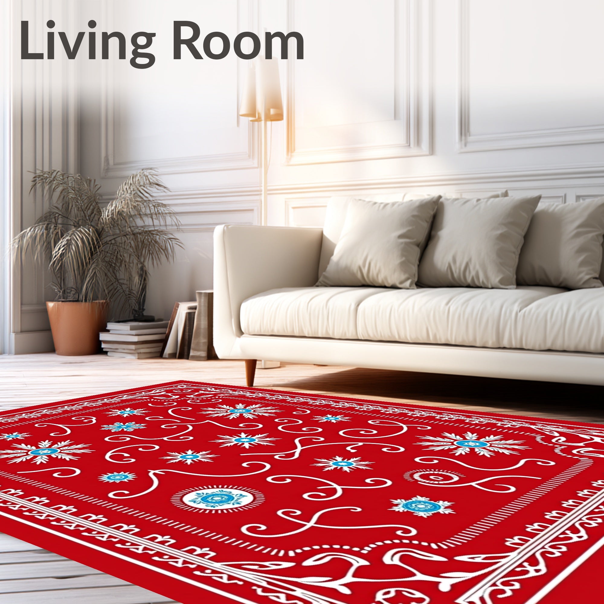 Red White Blue Snowflake Swirls Pattern Rug