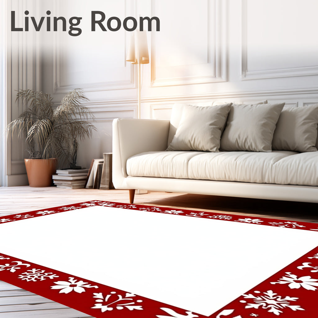 Winter Snowflake Floral Decorative Border Rug