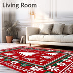 Festive Red Pine Tree Folk Art Rug