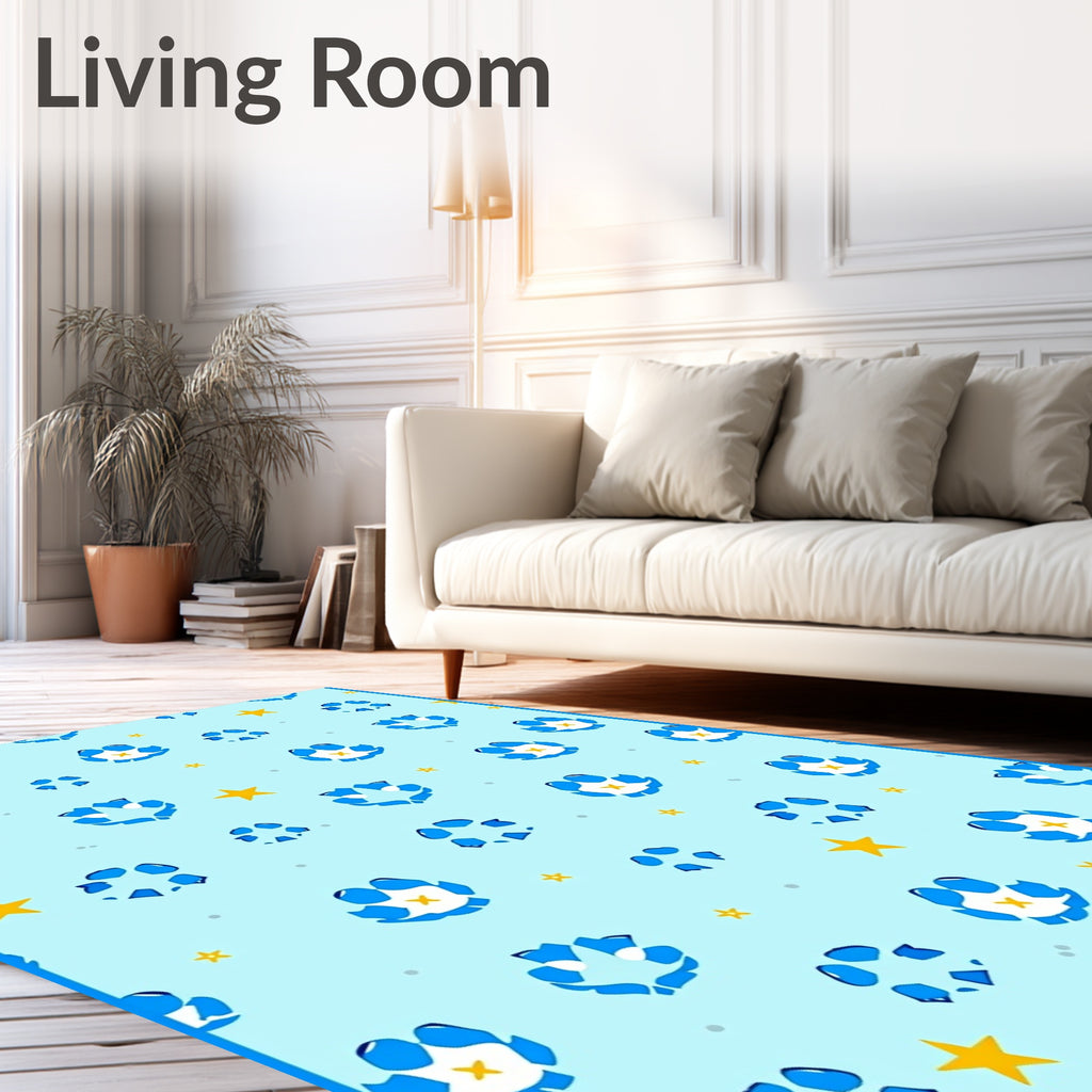 Blue Floral Patterned Light Aqua Rug