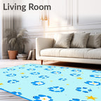 Blue Floral Patterned Light Aqua Rug