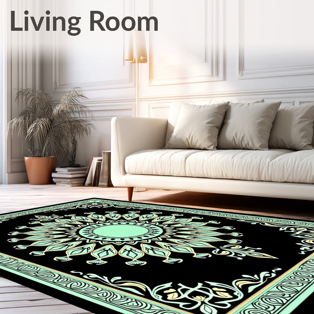 Mint Emerald Black Symmetrical Sun Rug