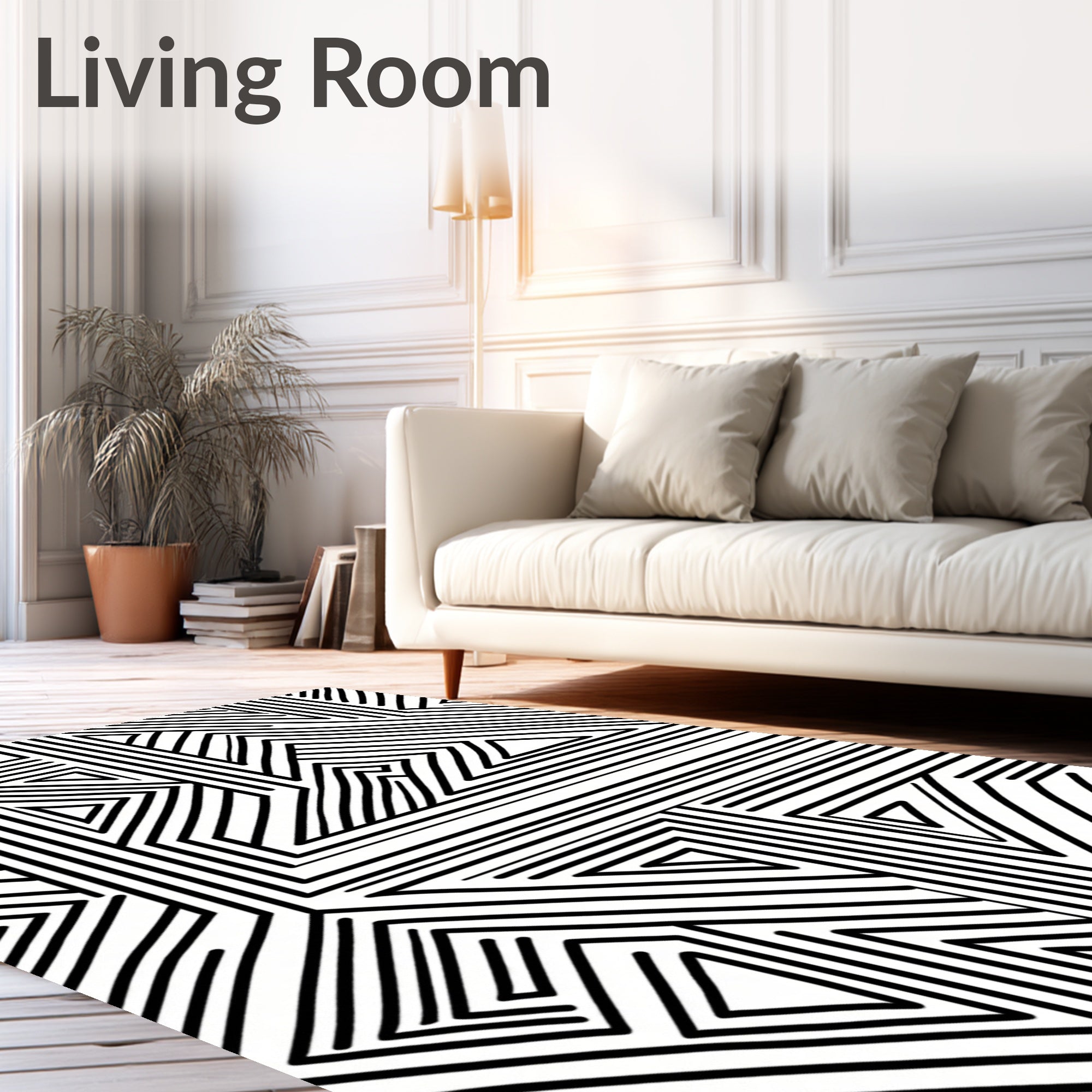 Abstract Black White Geometric Stripe Rug