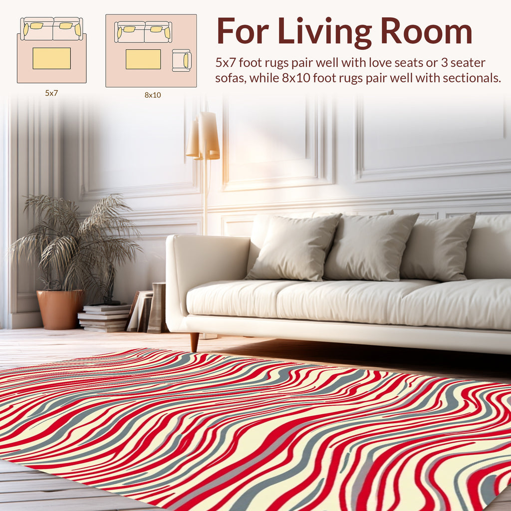 Red Gray Abstract Wave Pattern Rug