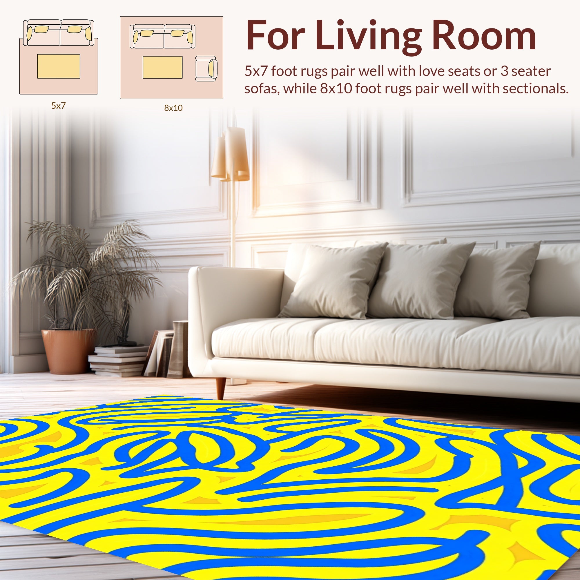 Bold Blue Abstract Yellow Flow Rug