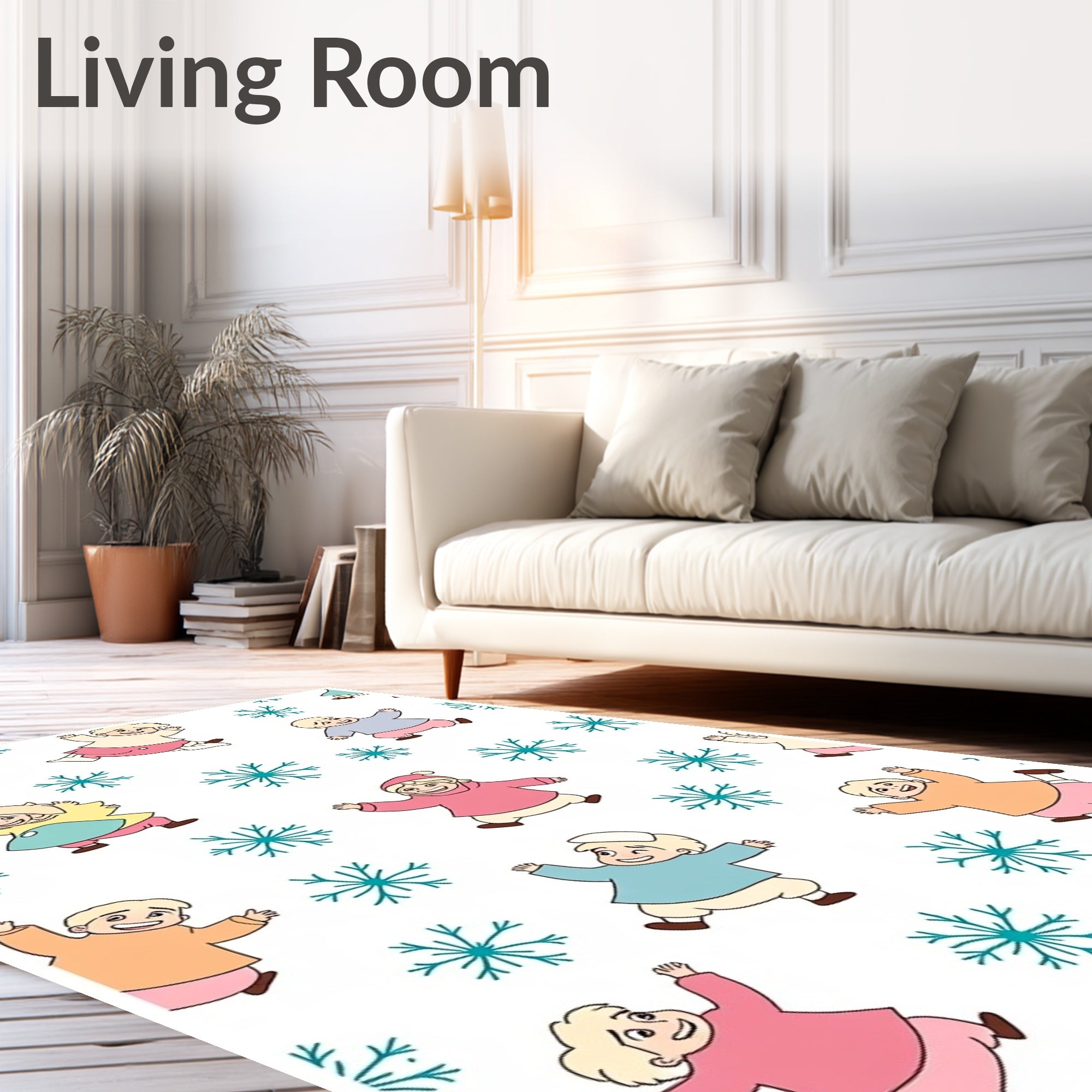 Joyful Children Snowflakes Winter Fun Rug