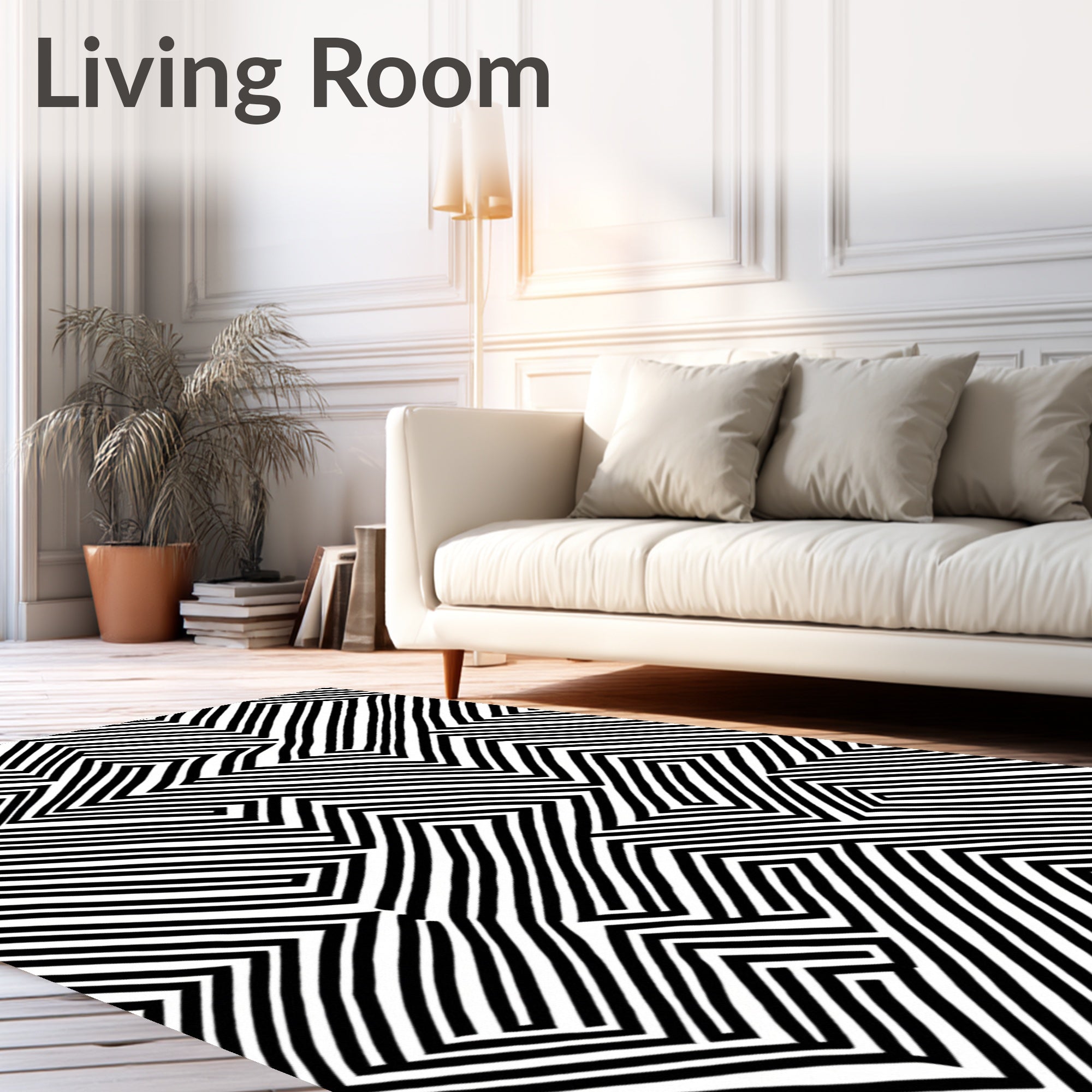 Abstract Black White Geometric Maze Rug