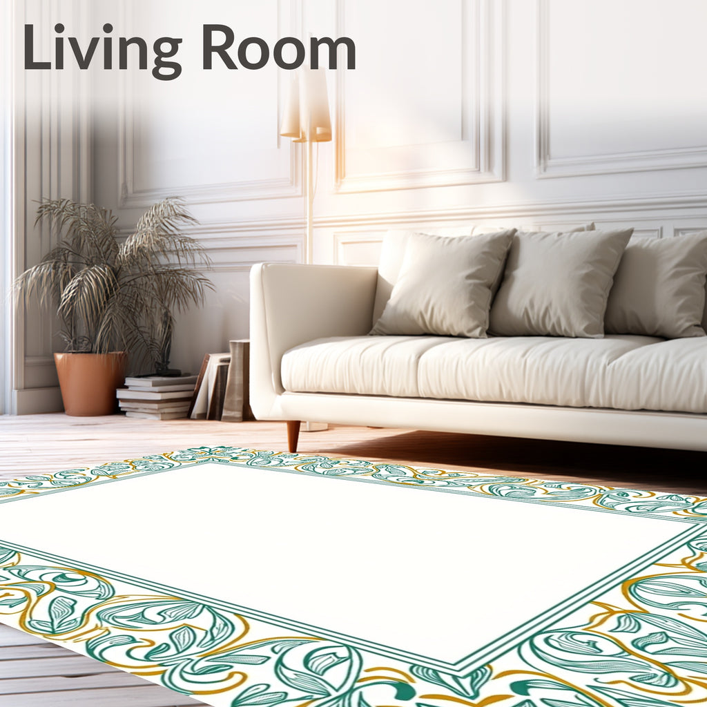 Emerald Gold Leaf Swirls Rug