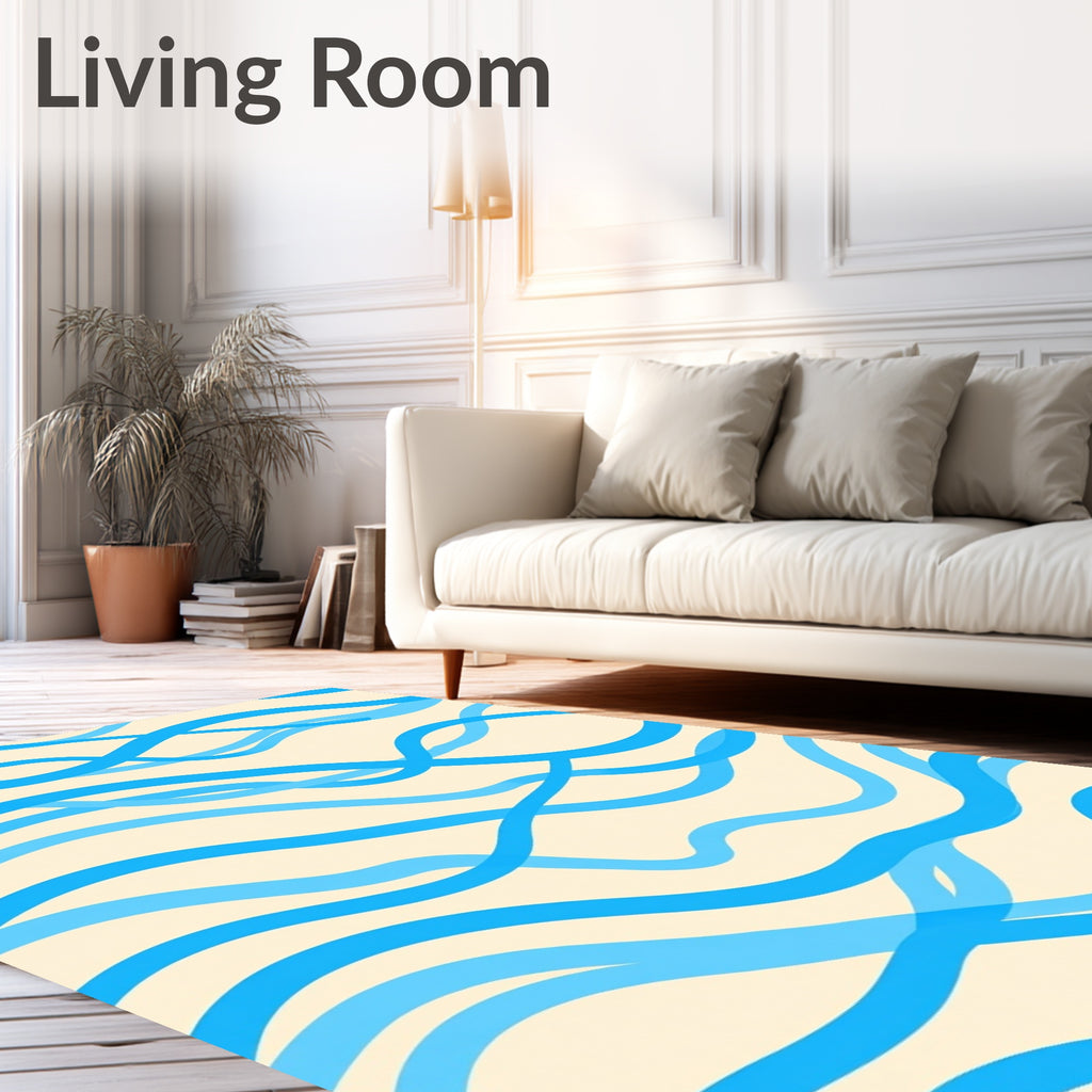 Flowing Blue Wave Pattern Rug