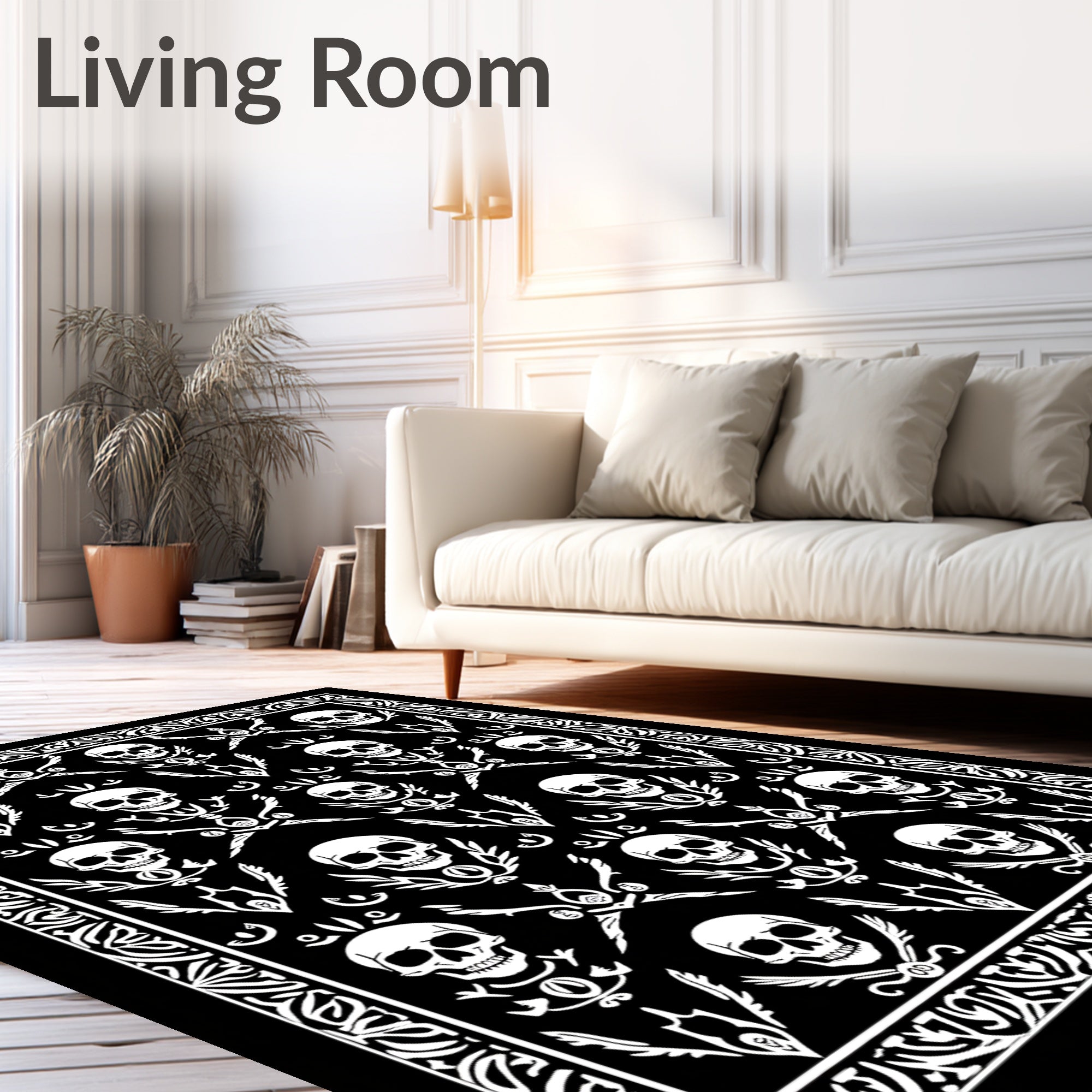 Monochromatic Skull Wing Pattern Rug