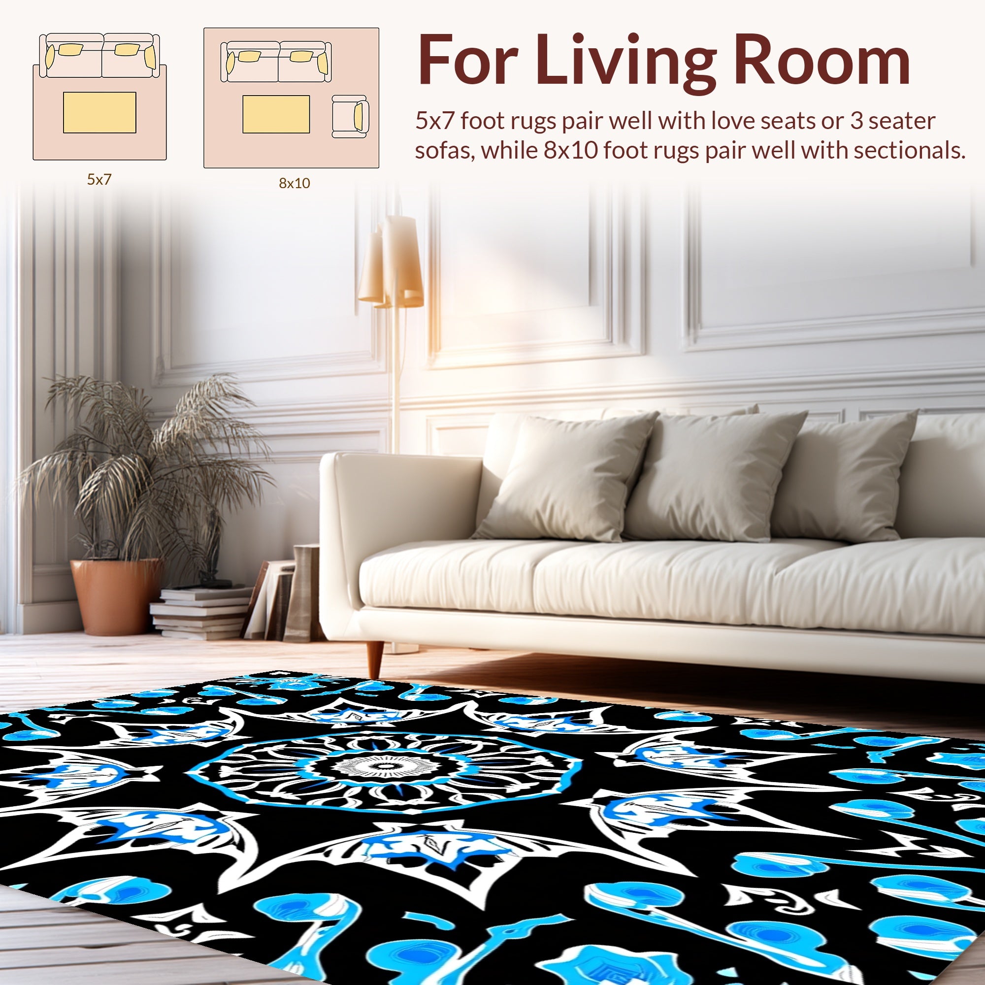 Intricate Blue White Geometric Mandala Rug
