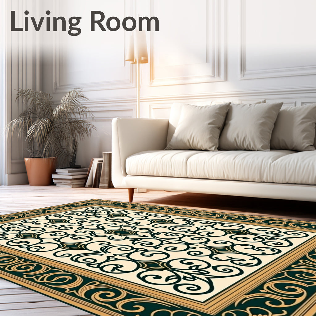 Elegant Teal Gold Swirl Pattern Rug