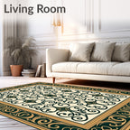 Elegant Teal Gold Swirl Pattern Rug