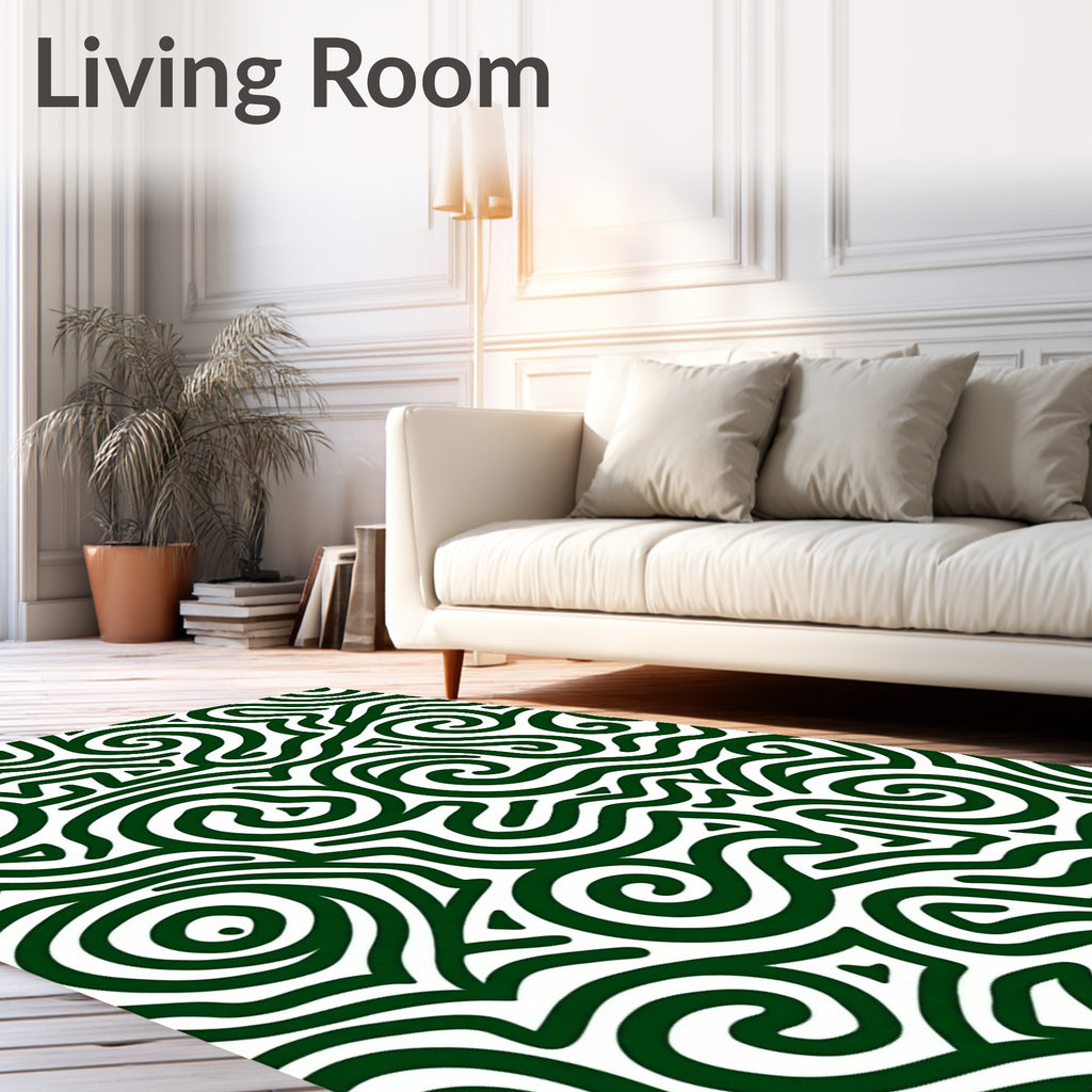 Green Swirl Maze Abstract Design Rug