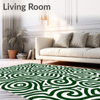 Green Swirl Maze Abstract Design Rug