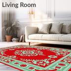 Red Teal Ornate Floral Motif Rug