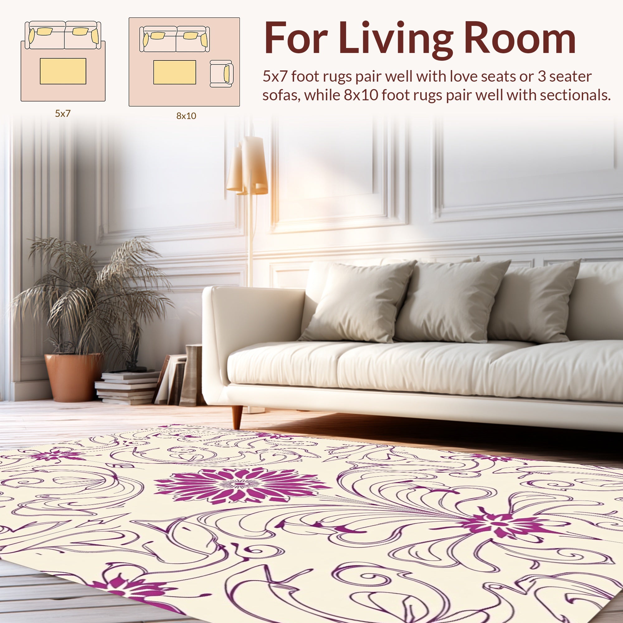 Elegant Floral Swirls Pattern Design Rug