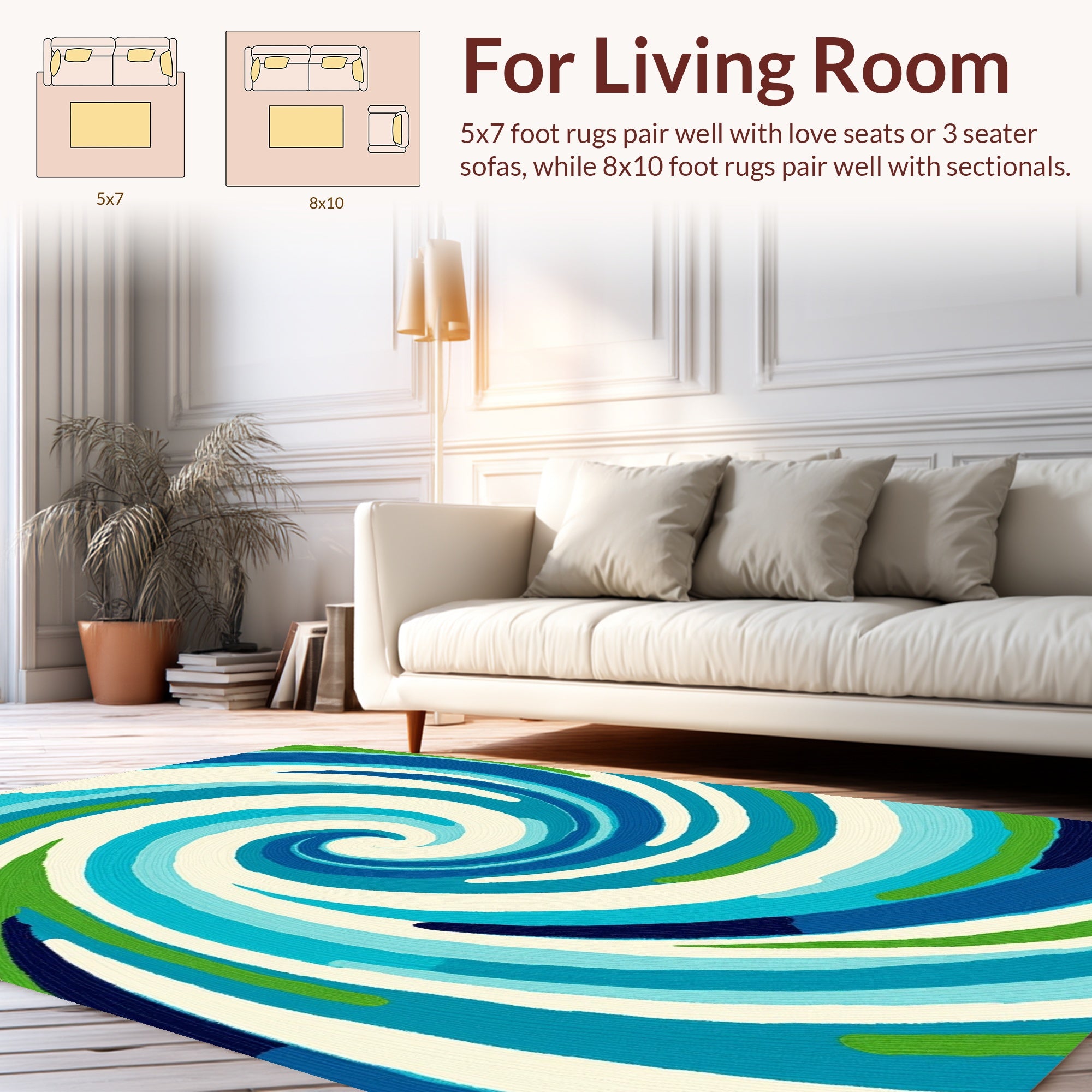 Swirling Blue Green Abstract Design Rug