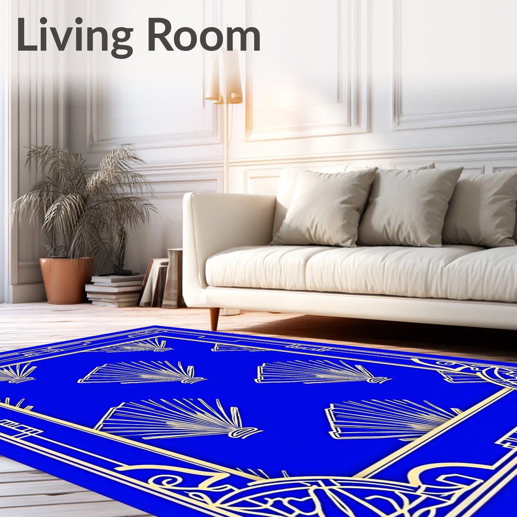 Art Deco Blue Fan Pattern Rug