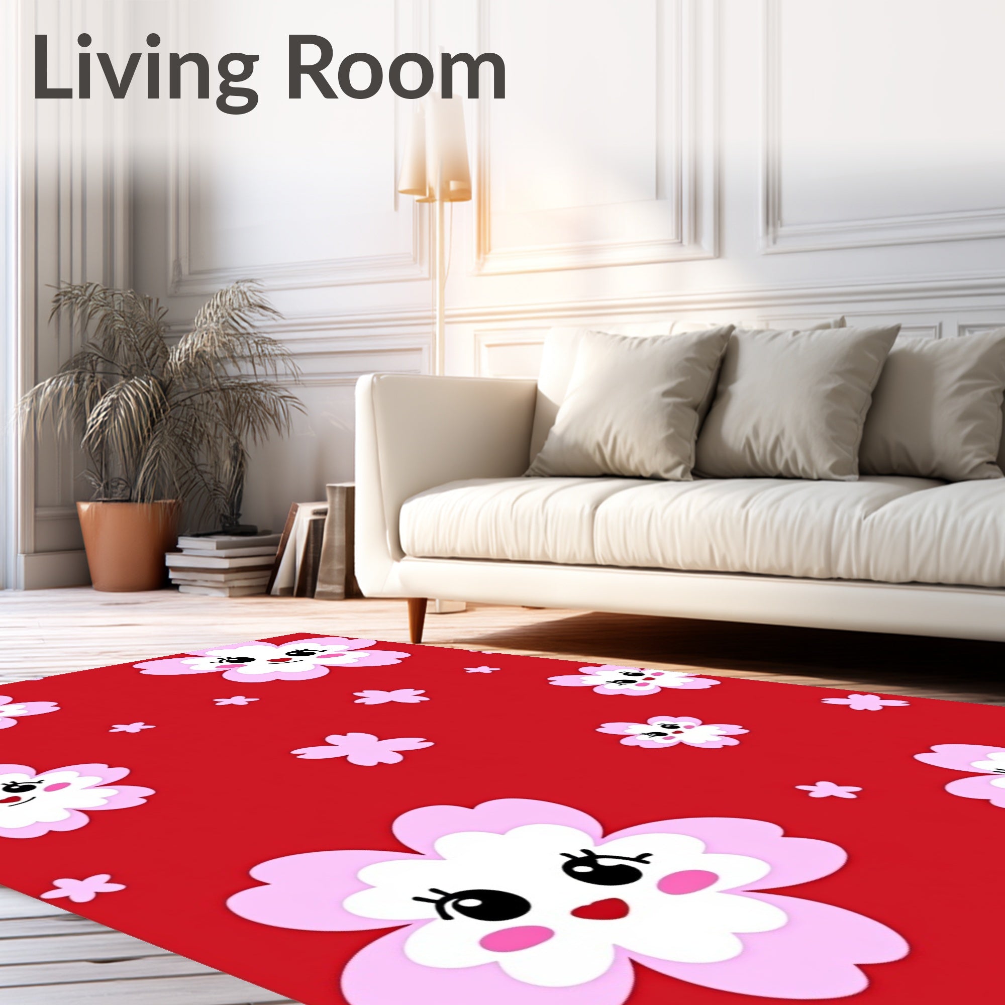 Playful Pink Flower Pattern Rug