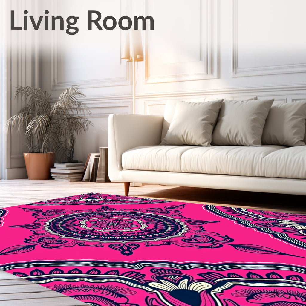 Vibrant Pink Floral Mandala Medallion Rug