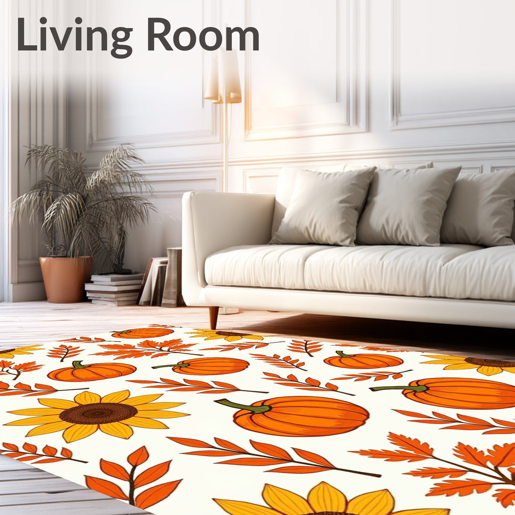 Whimsical Pumpkin Sunflower Leaf Print Rug