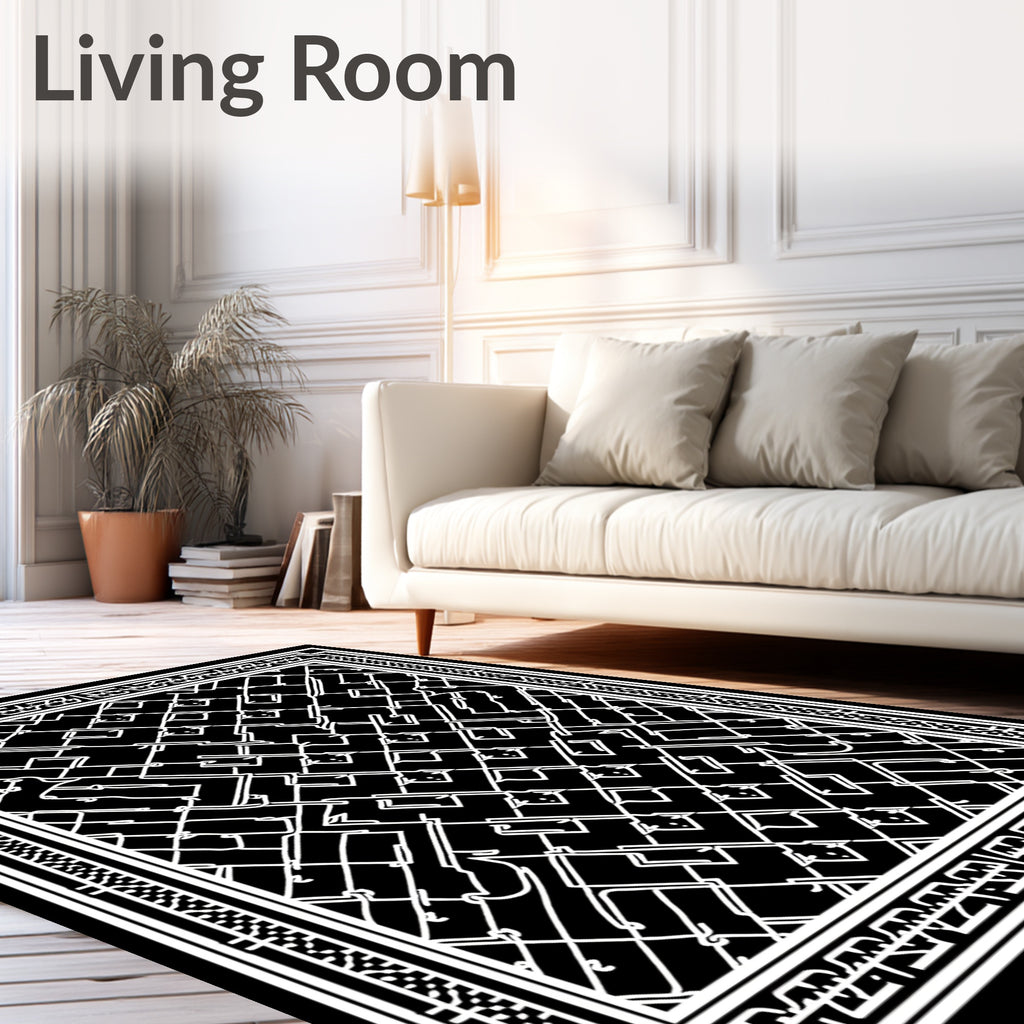 Monochromatic Black White Abstract Design Rug