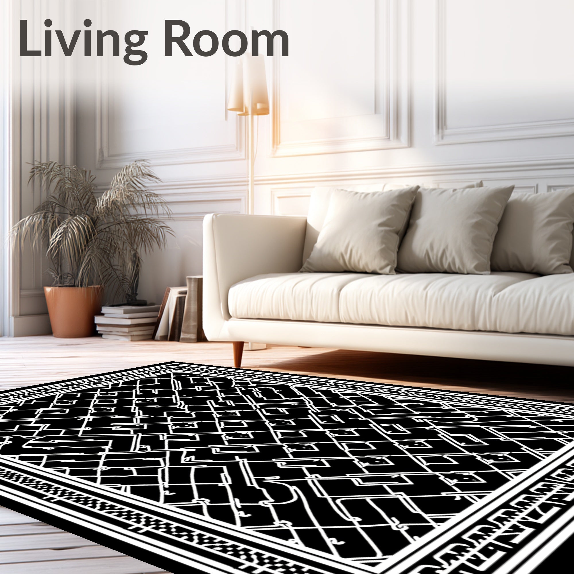 Monochromatic Black White Abstract Design Rug