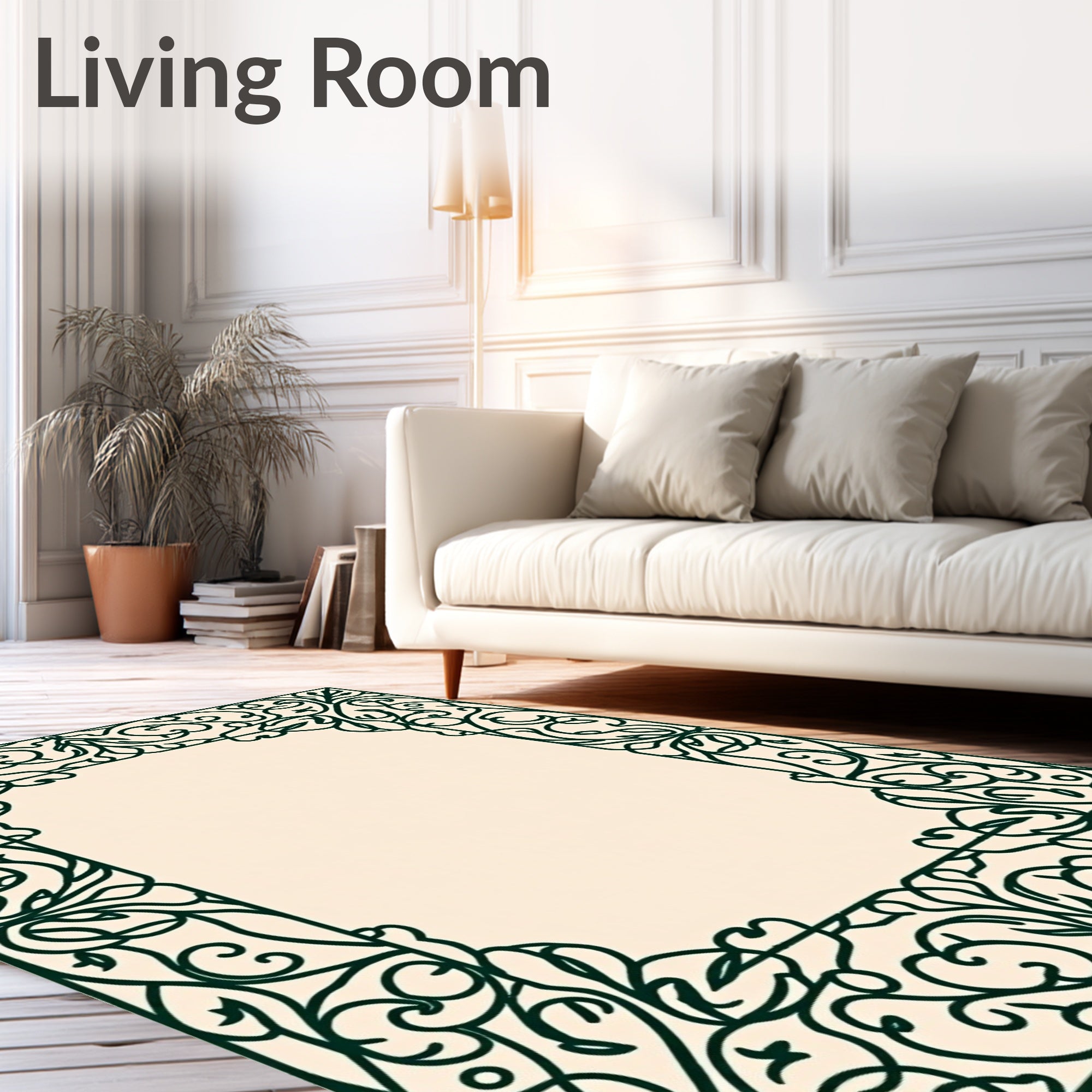 Elegant Scrollwork Floral Border Design Rug