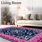 Navy Pink Floral Medallion Mandala Rug