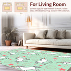 White Unicorn Star Mint Green Pattern Rug