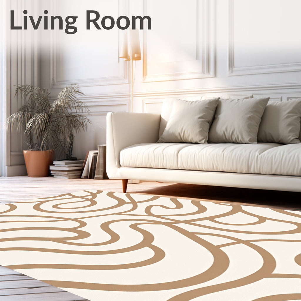 Abstract Beige Wavy Pattern Rug