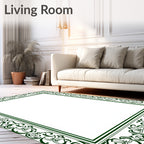 Dark Green Botanical Scroll Frame Rug