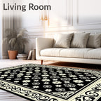 Elegant Black Floral Border Design Rug