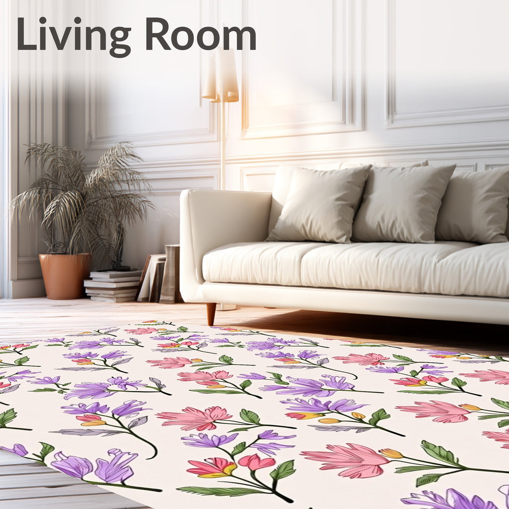 Blooming Floral Branches Pattern Rug
