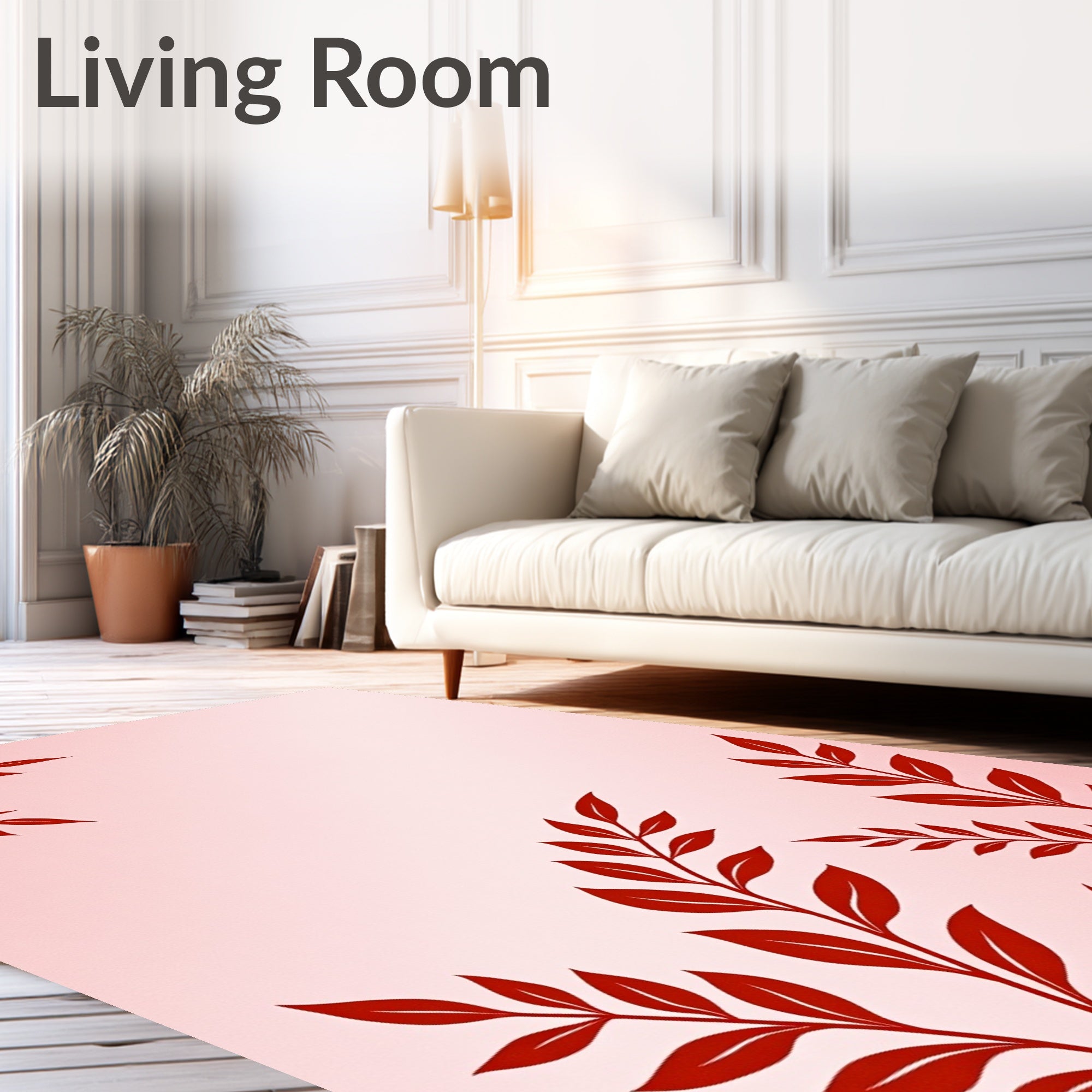 Red Leafy Branches Pattern Rug