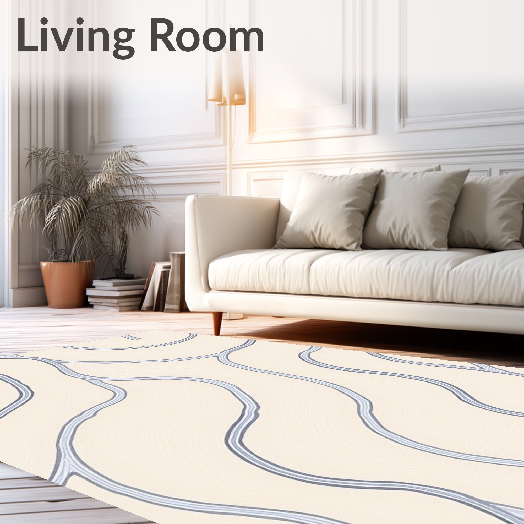 Subtle Wavy Beige Blue Pattern Rug