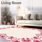 Pink Floral Scrollwork Border Rug