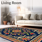 Ornate Floral Medallion Navy Rug