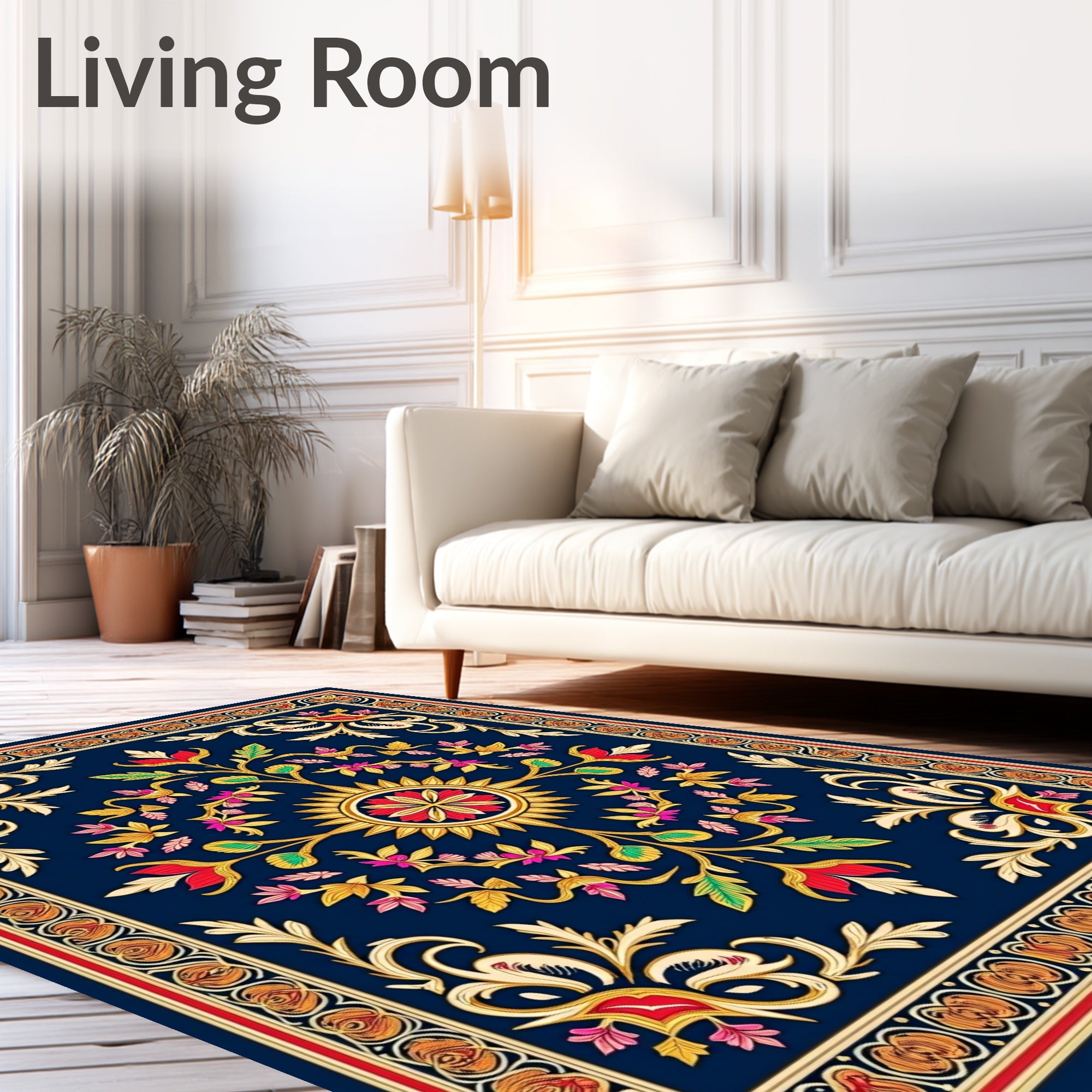 Ornate Floral Medallion Navy Rug