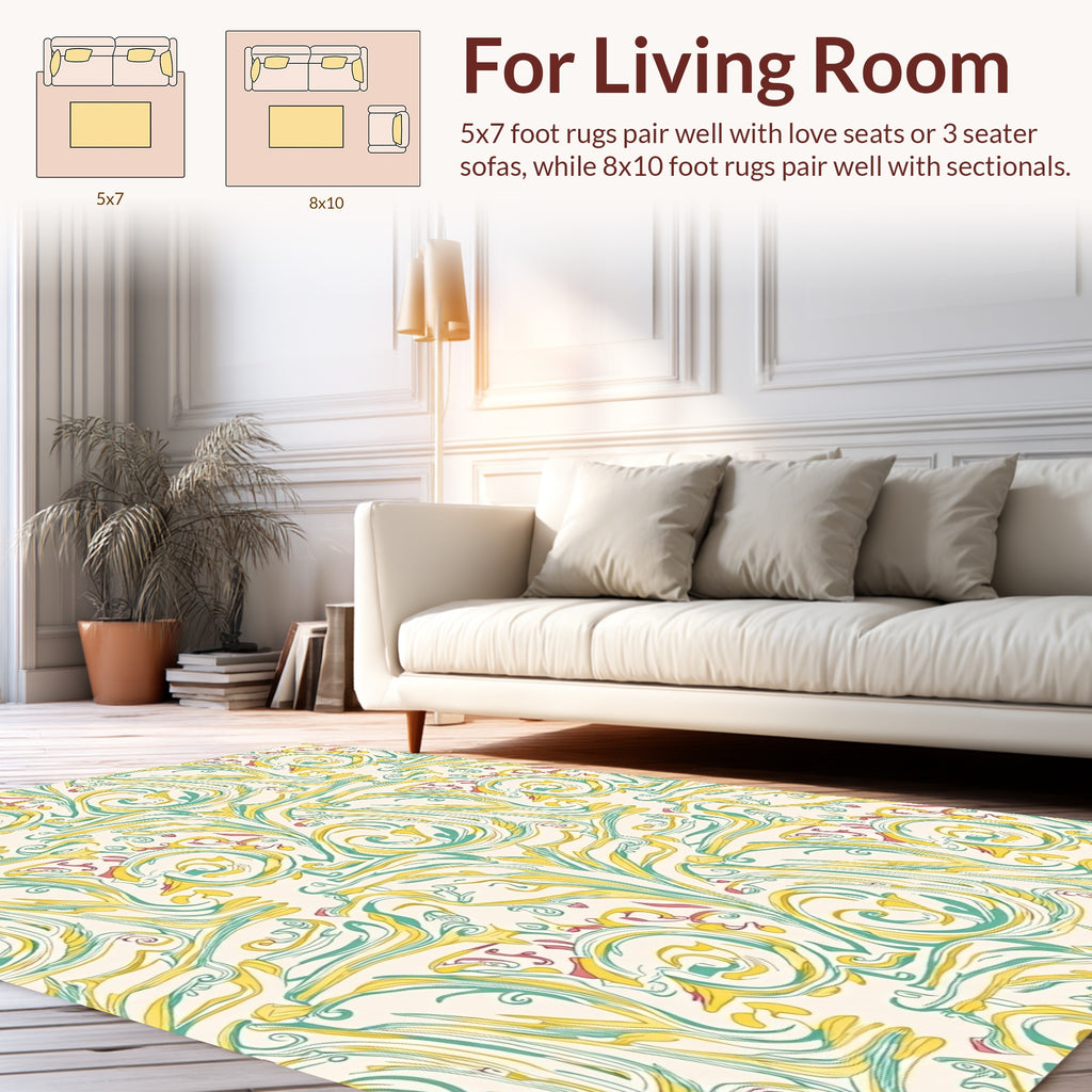 Elegant Scrollwork Nature Pattern Rug