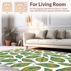 Turquoise Yellow Leaf Pattern Design Rug